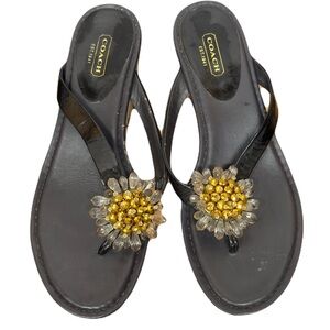 Coach Gold and Brown Sandals with Decorative Medallion
